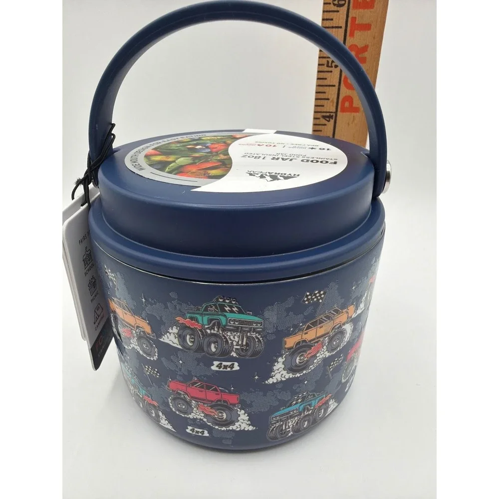 HydraPeak 18oz Monster Truck Kids Insulated Food Jar Stainless Steel Navy NWT